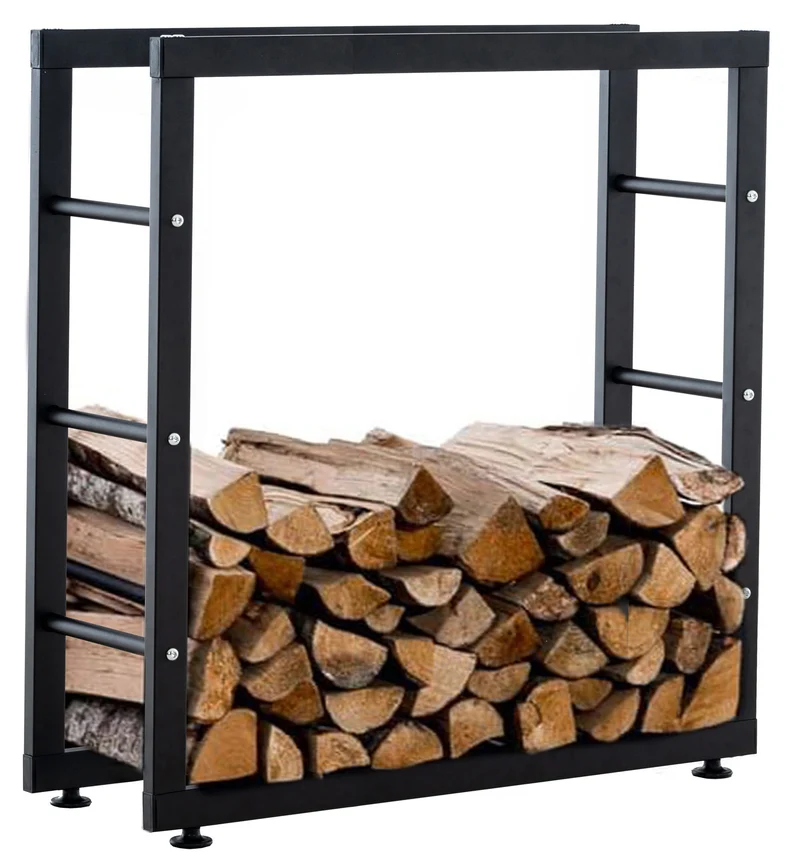 Range-bûches étagère support bois de cheminée 25x80x80 cm métal mat noir DEC10029