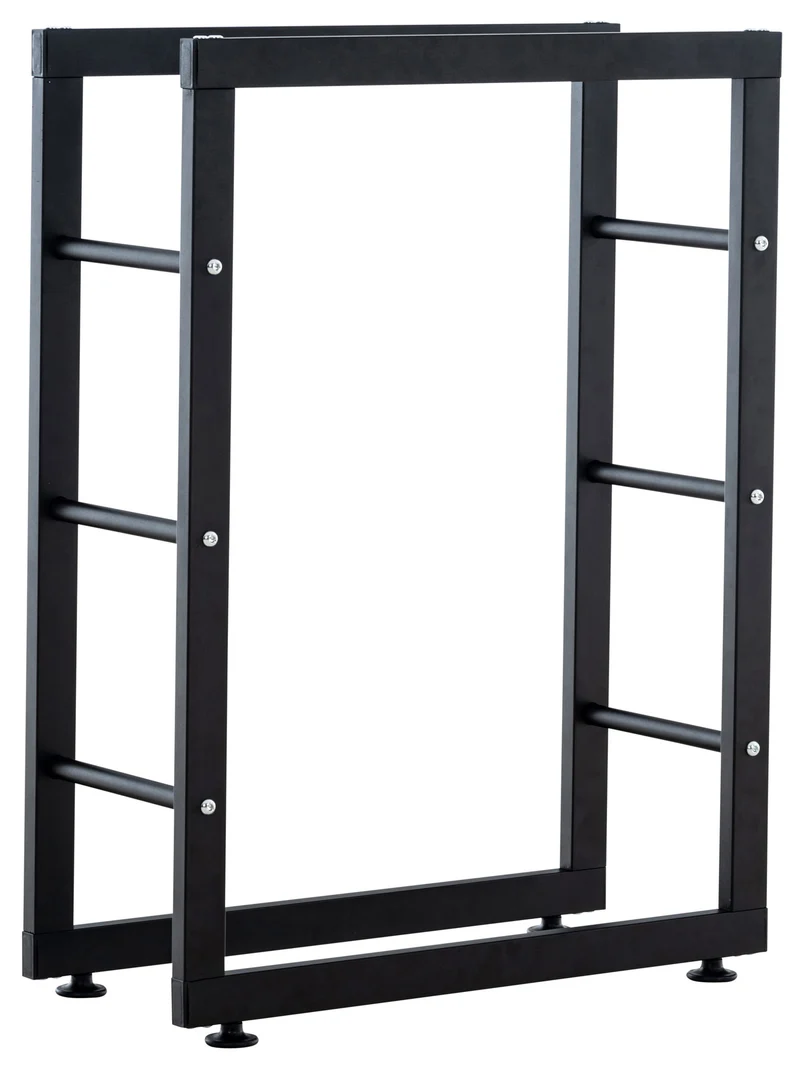 Range-bûches étagère support bois de cheminée 25x80x125 cm métal mat noir DEC10028