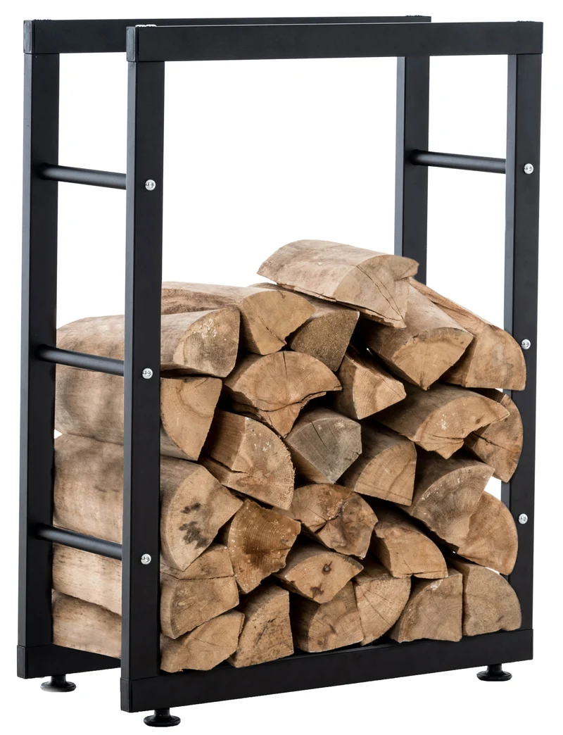 Range-bûches étagère support bois de cheminée 25x100x125 cm métal mat noir DEC10027