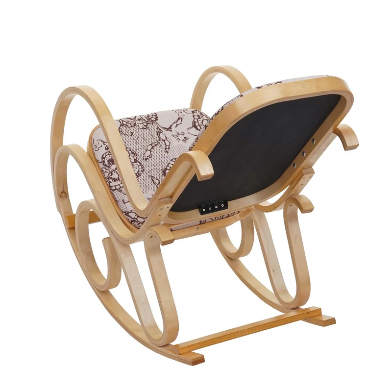 Fauteuil à bascule rocking chair en bois clair et tissu fleur marron FAB04023
