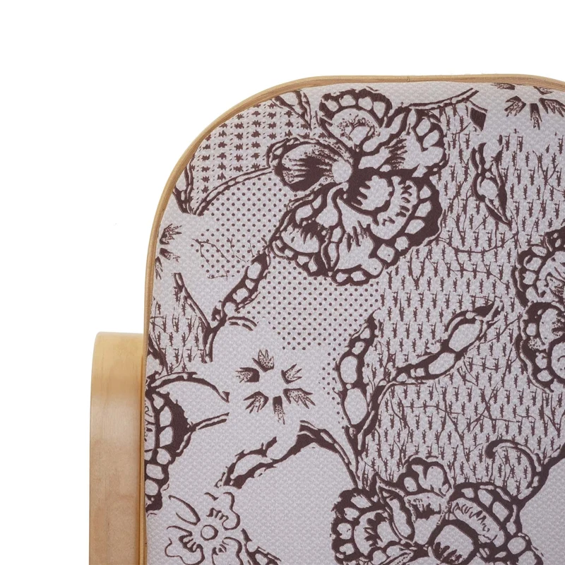 Fauteuil à bascule rocking chair en bois clair et tissu fleur marron FAB04023