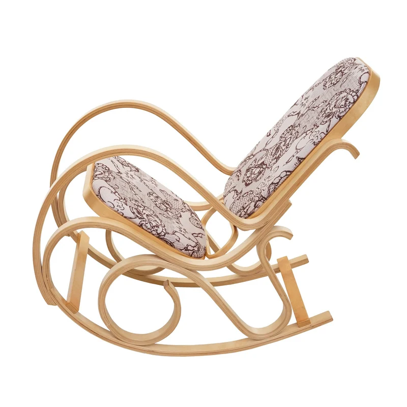 Fauteuil à bascule rocking chair en bois clair et tissu fleur marron FAB04023