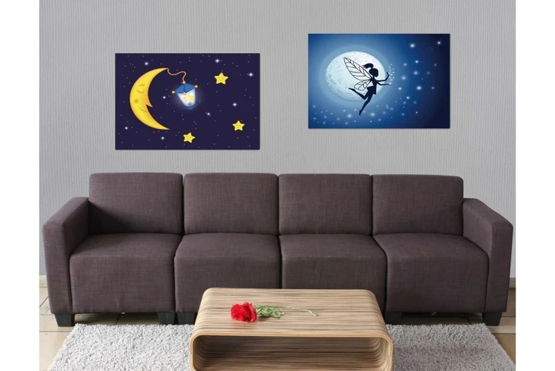 Toile de décoration murale x2 LED tableau illuminé motif fée/lune DEC04013