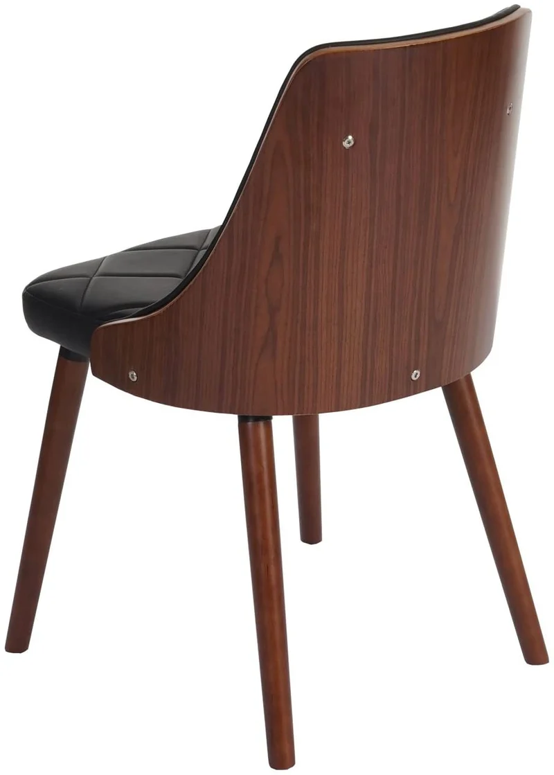 Lot de 2 chaises de salle à manger capitonné design chic en bois noyer et assise en synthétique noir CDS04467
