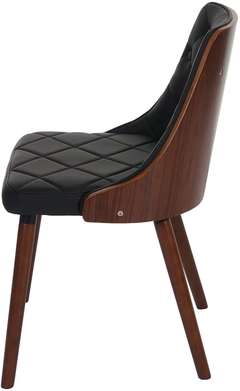 Lot de 2 chaises de salle à manger capitonné design chic en bois noyer et assise en synthétique noir CDS04467