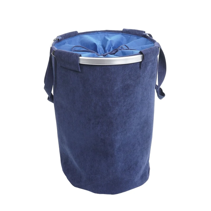 Panier à linge corbeille avec cordon de serrage 55x39cm 65L velours bleu 04_0001297