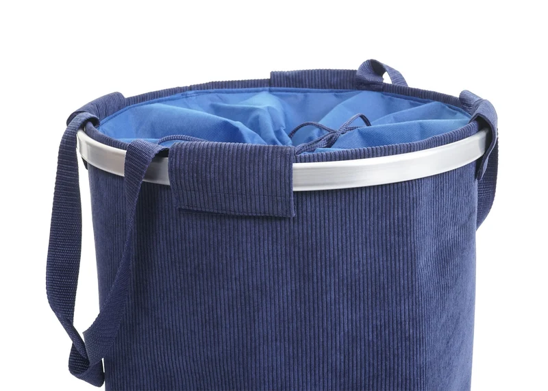 Panier à linge corbeille avec cordon de serrage 55x39cm 65L velours bleu 04_0001297