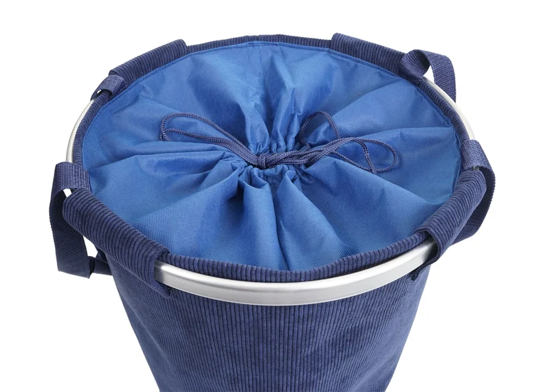 Panier à linge corbeille avec cordon de serrage 55x39cm 65L velours bleu 04_0001297