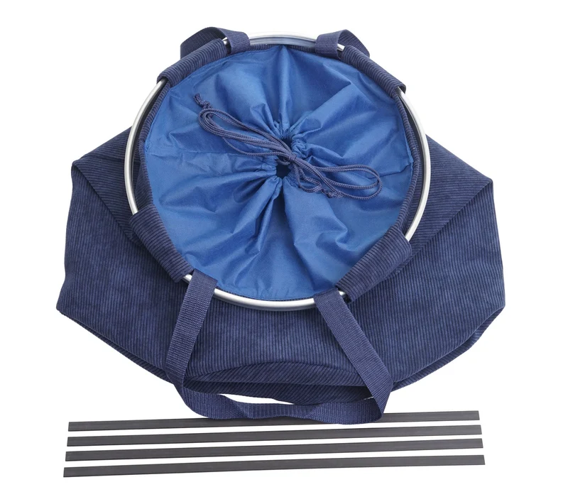 Panier à linge corbeille avec cordon de serrage 55x39cm 65L velours bleu 04_0001297