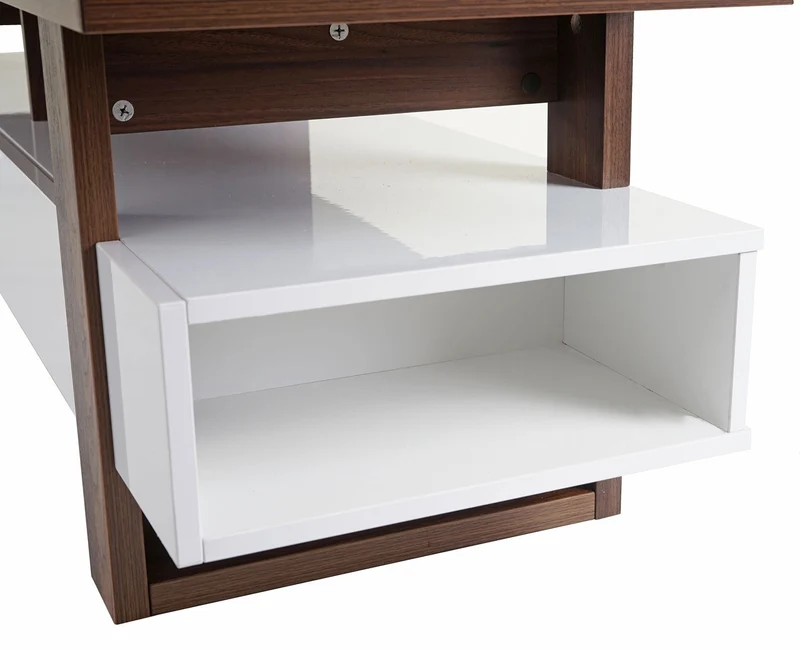 Meuble TV table basse avec tiroirs de rangement aspect noyer brillant 46x150x45cm 04_0005452
