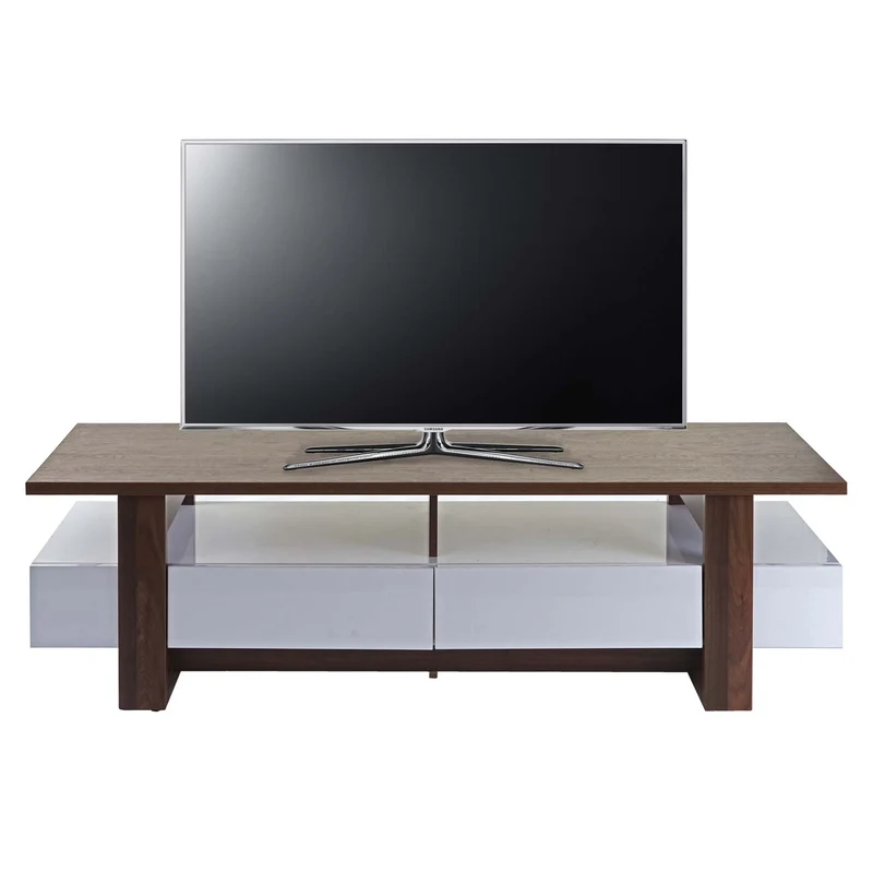 Meuble TV table basse avec tiroirs de rangement aspect noyer brillant 46x150x45cm 04_0005452