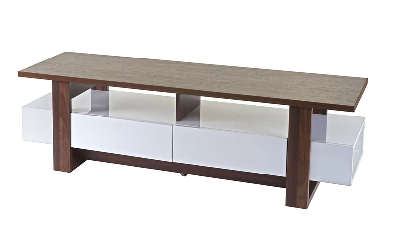 Meuble TV table basse avec tiroirs de rangement aspect noyer brillant 46x150x45cm 04_0005452