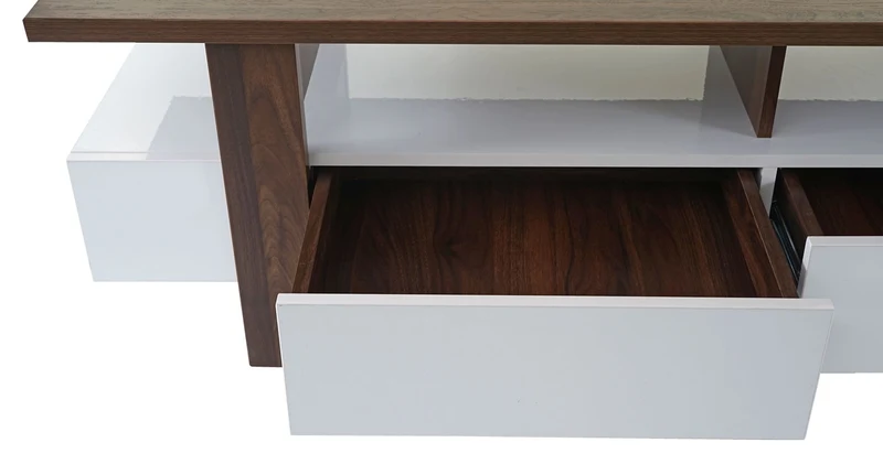 Meuble TV table basse avec tiroirs de rangement aspect noyer brillant 46x150x45cm 04_0005452