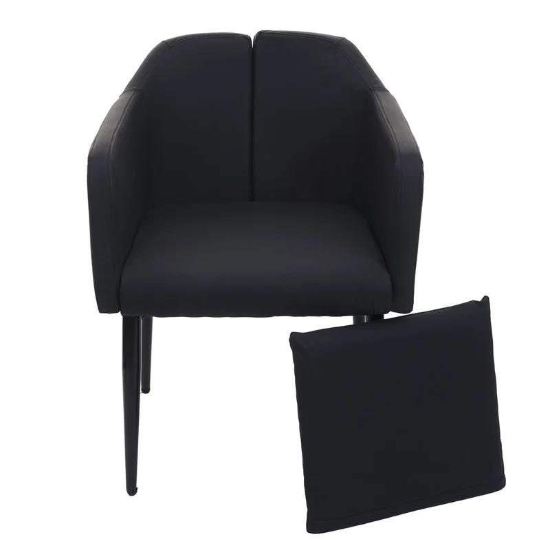 Fauteuil chaise lounge salle à manger bureau visiteur en synthétique noir pieds métal noir 04_0002288