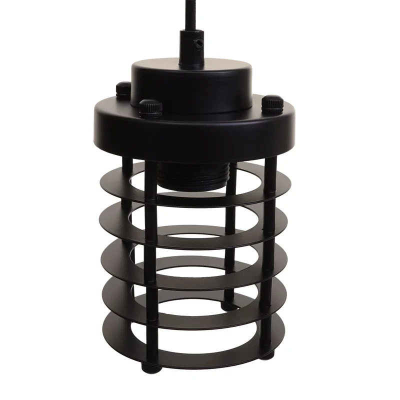 Suspension lampe suspendue suspension design industriel vintage bois massif métal noir 3 abat-jour 04_0004049