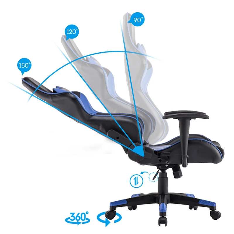 Fauteuil chaise de bureau sur roulettes gamer pivotante en synthétique noir bleu 04_0001854