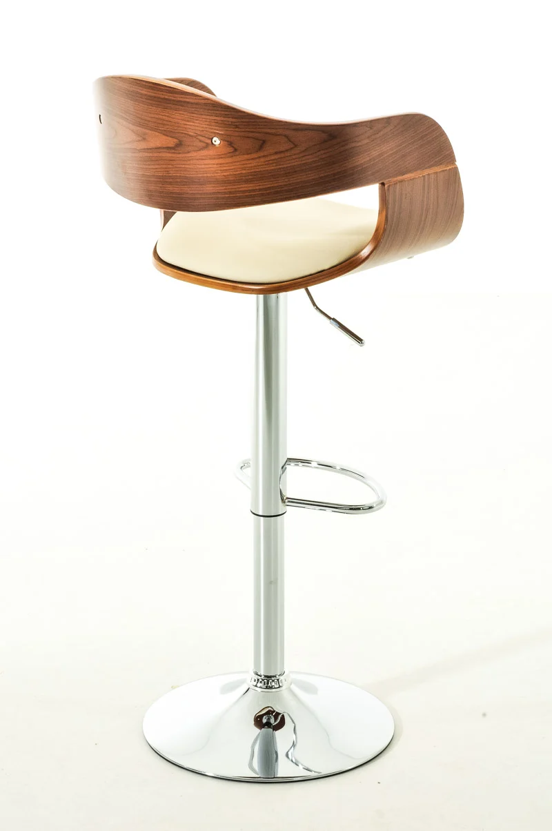 Tabouret de bar avec repose-pied design moderne assise en bois et synthétique crème pieds chromé 10_0000064