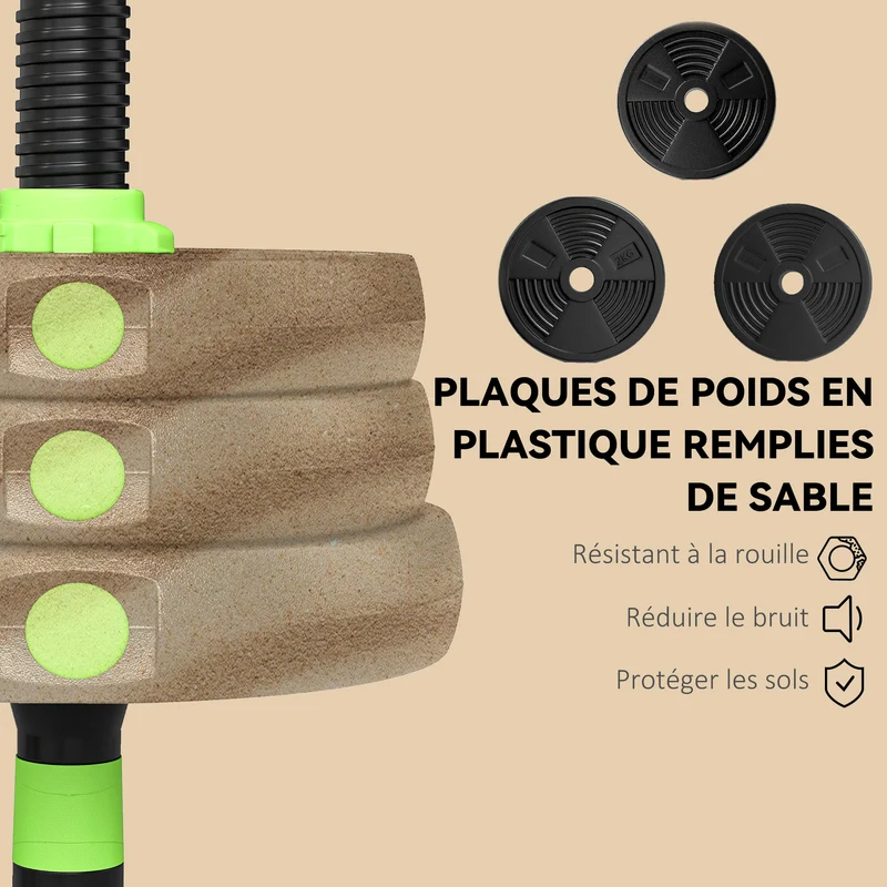 Ensemble d'haltères 3 en 1 transformable 140 x 20 x 20 cm poids réglable prise antidérapante compact moderne en PVC vert 21_0006874