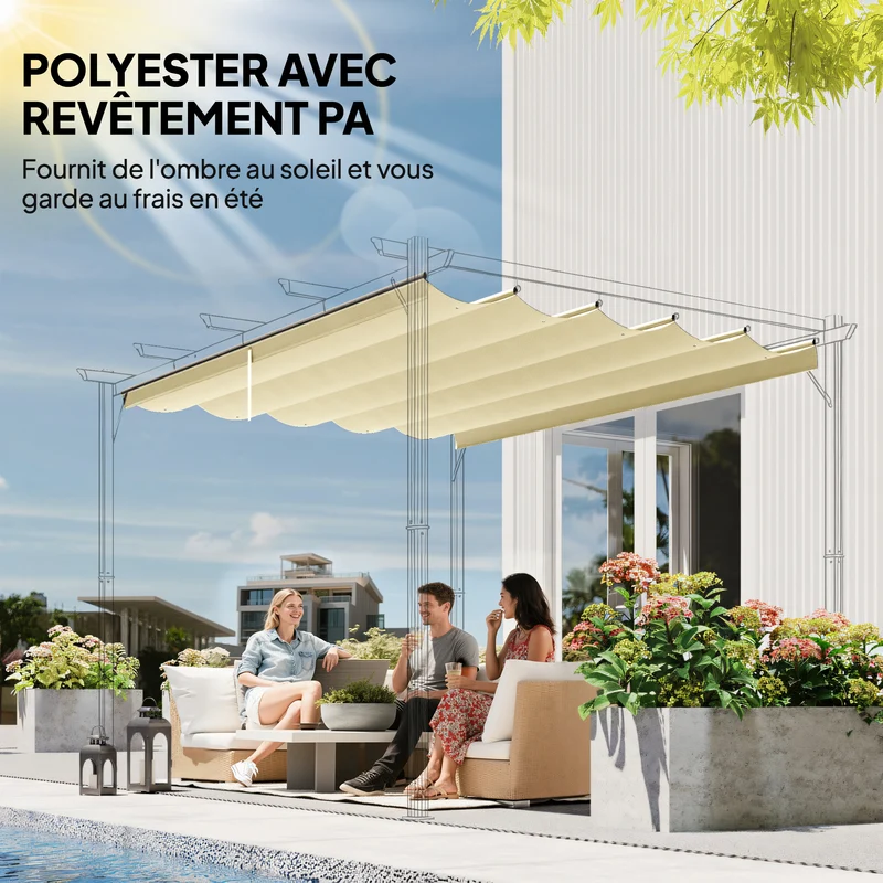 Toile de toit pour pergola rétractable 250 x 255 cm protection solaire et drainage tendance terrasse en polyester crème 21_0004805