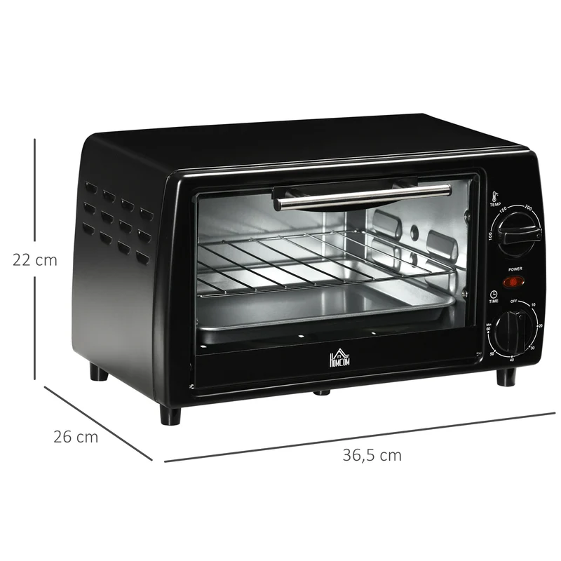 Mini four de table 10 l cuisson réglable minuteur 60 min 36,5x26x22 cm pizza 22 cm design moderne pratique en métal noir 21_0000934