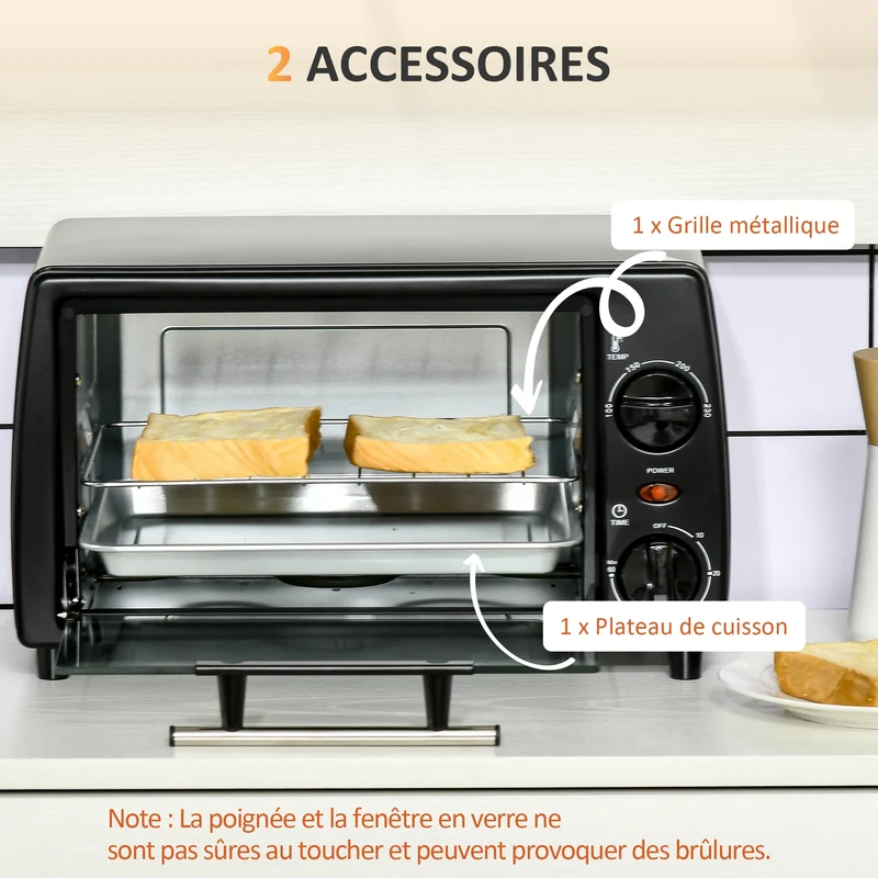 Mini four de table 10 l cuisson réglable minuteur 60 min 36,5x26x22 cm pizza 22 cm design moderne pratique en métal noir 21_0000934