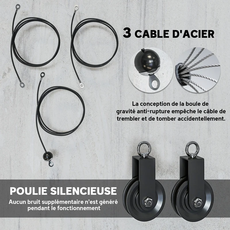 Système de poulie musculation domicile 98 x 2.5 x 200 cm support 100 kg polyvalent compact moderne design en acier noir 21_0006872