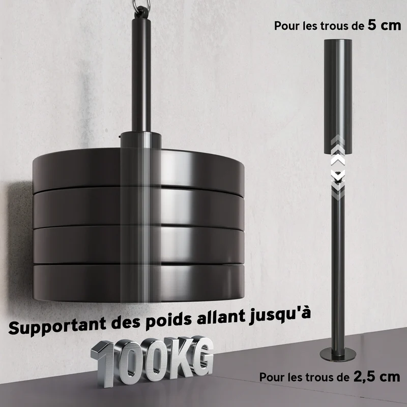 Système de poulie musculation domicile 98 x 2.5 x 200 cm support 100 kg polyvalent compact moderne design en acier noir 21_0006872