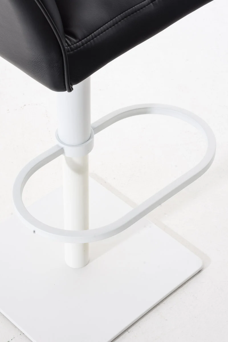 Tabouret de bar chaise haute de comptoir couture carrées assise en PVC noir cadre en métal blanc 10_0004740