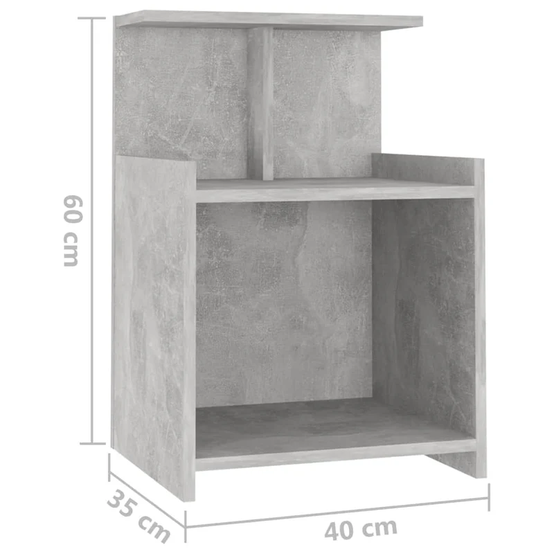 Lot de 2 tables de chevet avec étagères 40 x 35 x 60 cm aggloméré gris DEC035377
