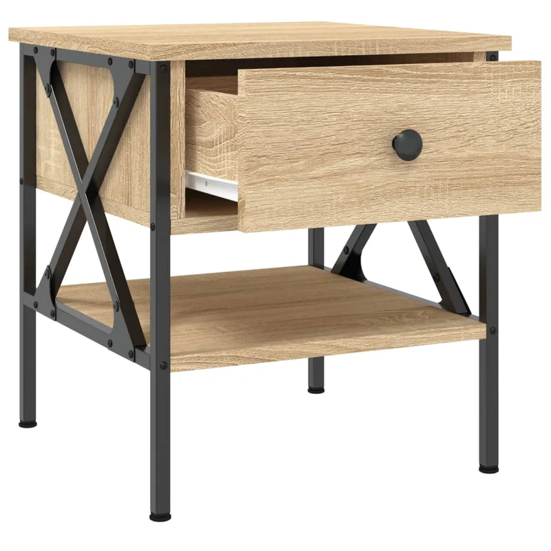 Lot de 2 tables de chevet avec tiroir et étagère 40 x 42 x 45 cm bois ingénierie couleur chêne et fer DEC035282