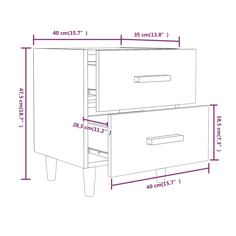 Lot de 2 tables de chevet avec deux tiroirs 40 x 35 x 47,5 cm bois d'ingénierie marron DEC035087