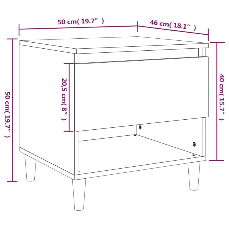 Table de chevet avec tiroir et compartiment avec porte 50 x 46 x 50 cm bois d'ingénierie gris DEC034682