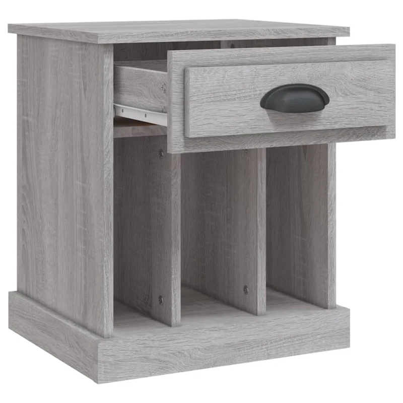 Table de chevet avec tiroir et 3 compartiments 43 x 36 x 50 cm bois d'ingénierie gris DEC034665