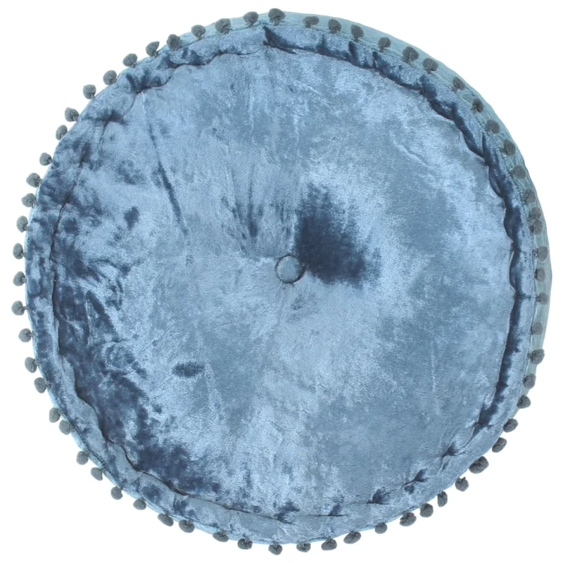 Pouf tabouret repose-pied ottoman rond 40 x 20 cm en velours bleu DEC030025
