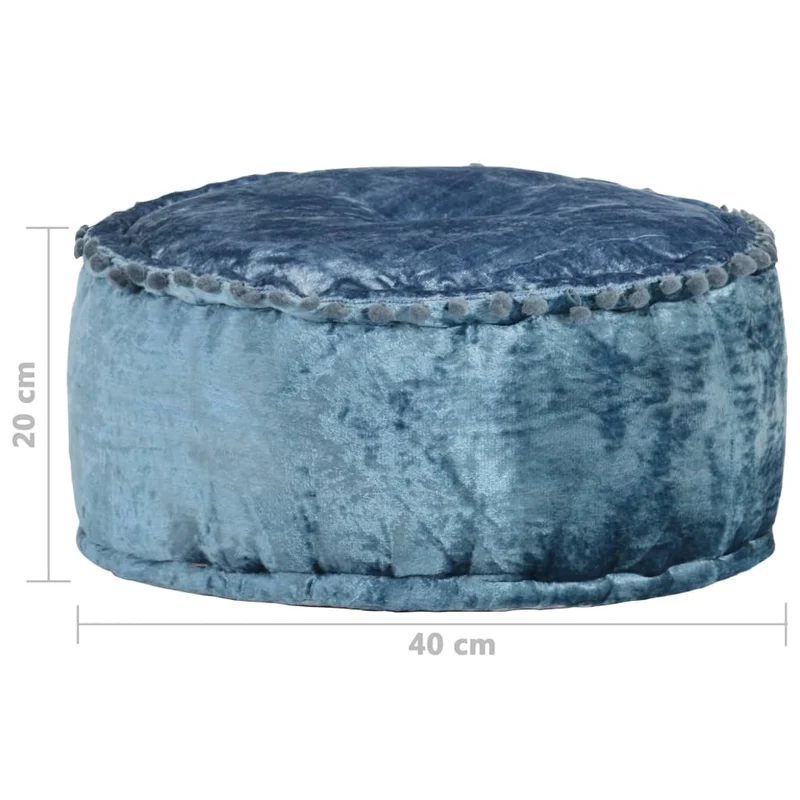 Pouf tabouret repose-pied ottoman rond 40 x 20 cm en velours bleu DEC030025
