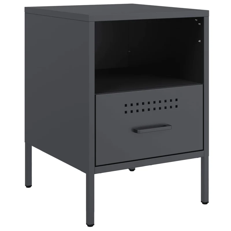 Lot de 2 tables de chevet avec tiroir et compartiment ouvert 36 x 39 x 50,5 cm acier anthracite DEC034825