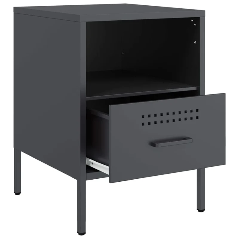 Lot de 2 tables de chevet avec tiroir et compartiment ouvert 36 x 39 x 50,5 cm acier anthracite DEC034825