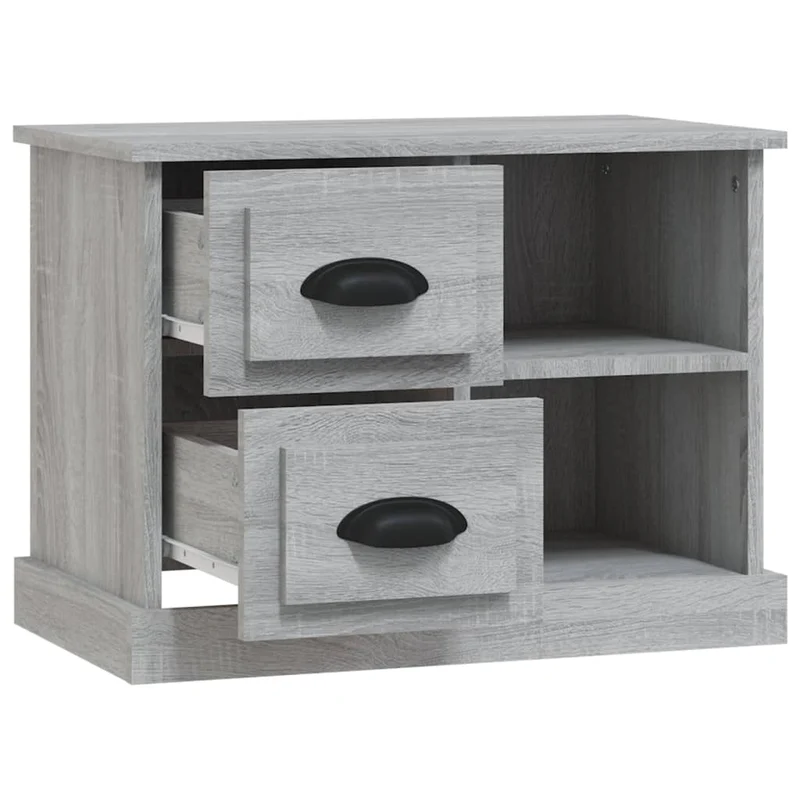 Table de chevet avec 2 tiroirs et 2 compartiments 60 x 35,5 x 45 cm bois d'ingénierie gris DEC034684