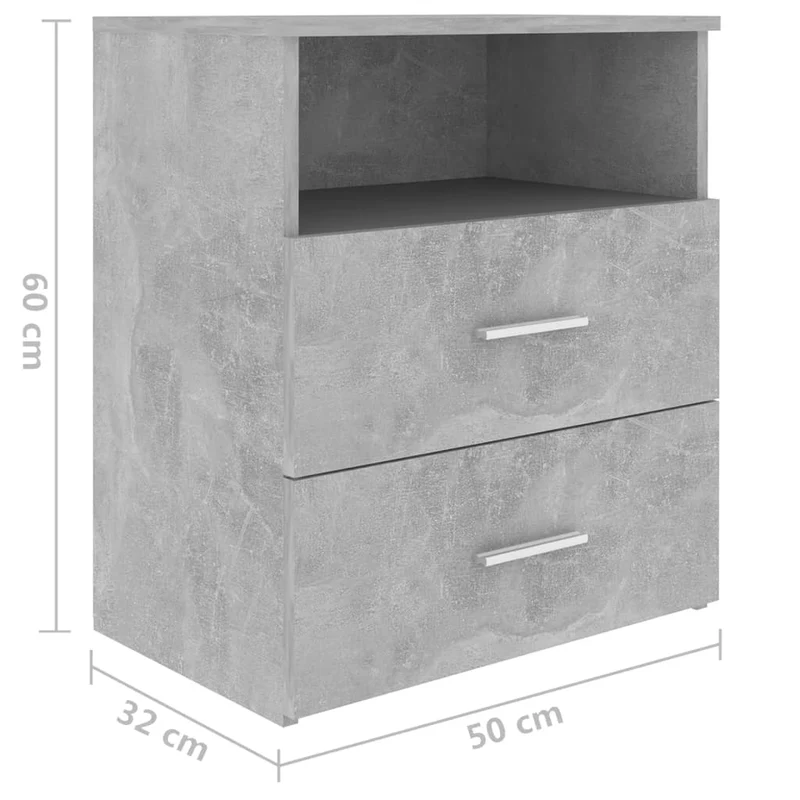 Table de chevet avec tiroirs et compartiment ouvert 50 x 32 x 60 cm bois d'ingénierie gris DEC034049