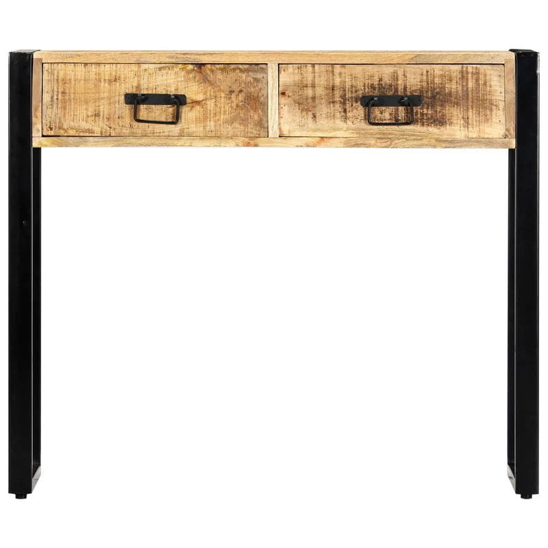 Table console avec deux tiroirs 90 x 30 x 75 cm bois de manguier et acier DEC031582