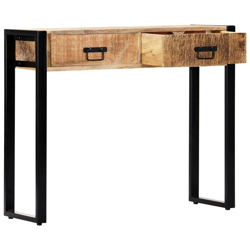 Table console avec deux tiroirs 90 x 30 x 75 cm bois de manguier et acier DEC031582