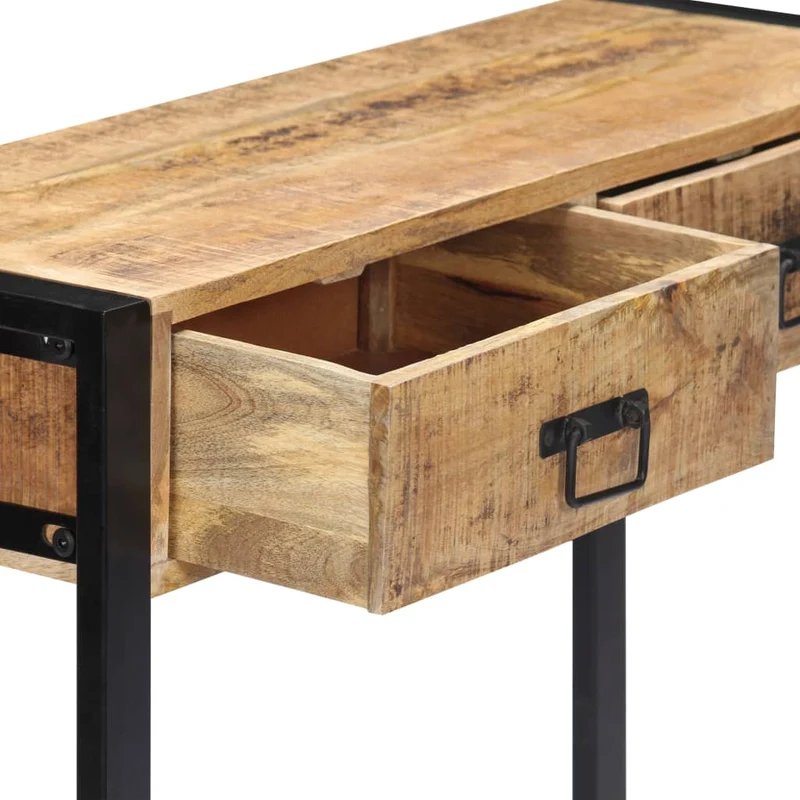 Table console avec deux tiroirs 90 x 30 x 75 cm bois de manguier et acier DEC031582