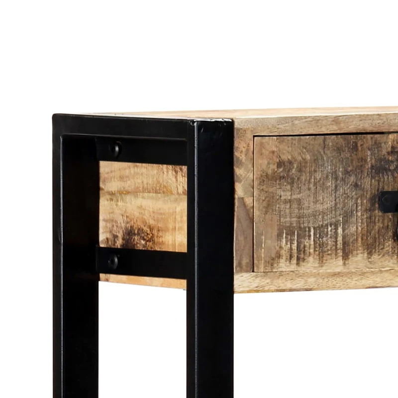 Table console avec deux tiroirs 90 x 30 x 75 cm bois de manguier et acier DEC031582