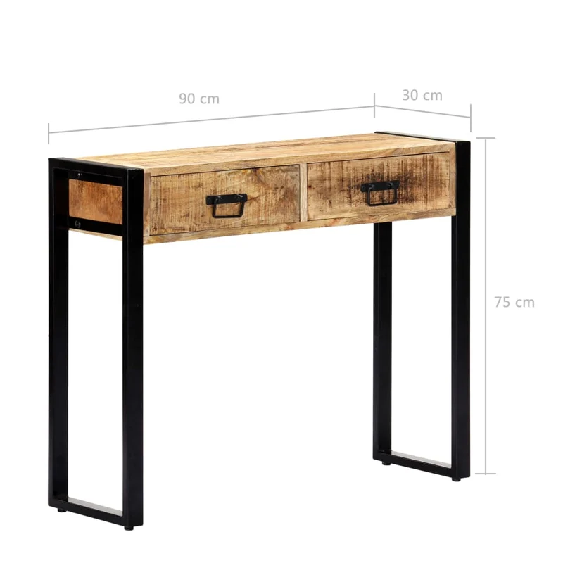 Table console avec deux tiroirs 90 x 30 x 75 cm bois de manguier et acier DEC031582