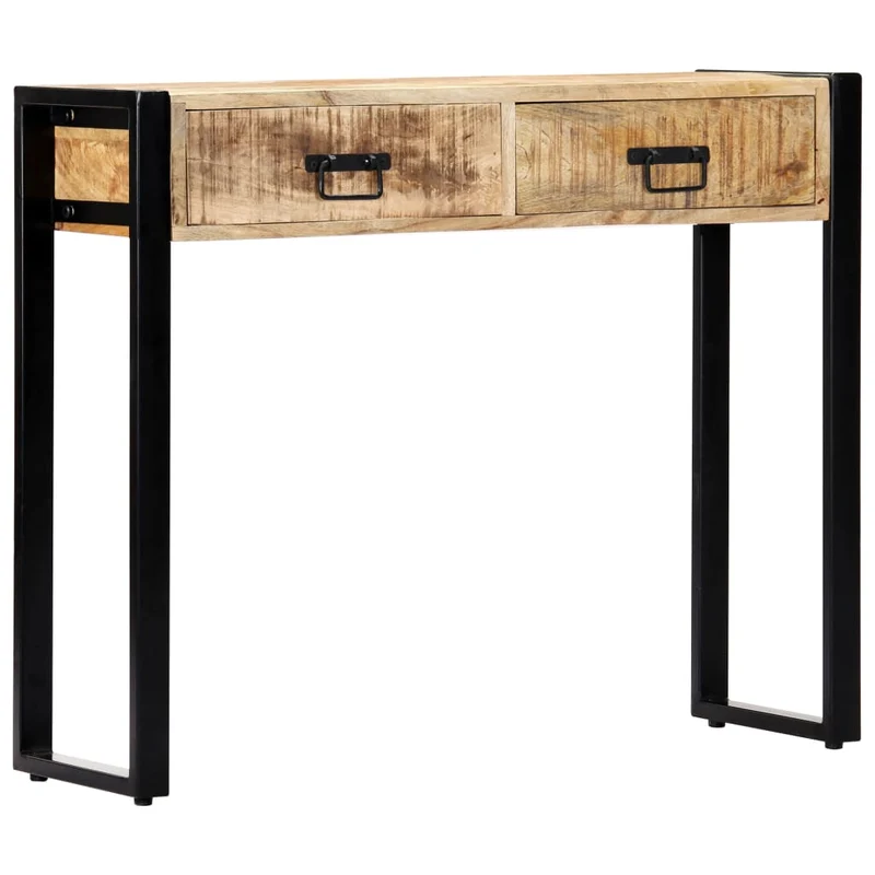 Table console avec deux tiroirs 90 x 30 x 75 cm bois de manguier et acier DEC031582
