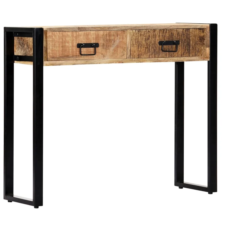 Table console avec deux tiroirs 90 x 30 x 75 cm bois de manguier et acier DEC031582