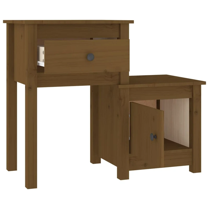 Lot de 2 tables de chevet avec tiroir et compartiment avec porte 79,5 x 38 x 65,5 cm bois de pin marron miel DEC035453