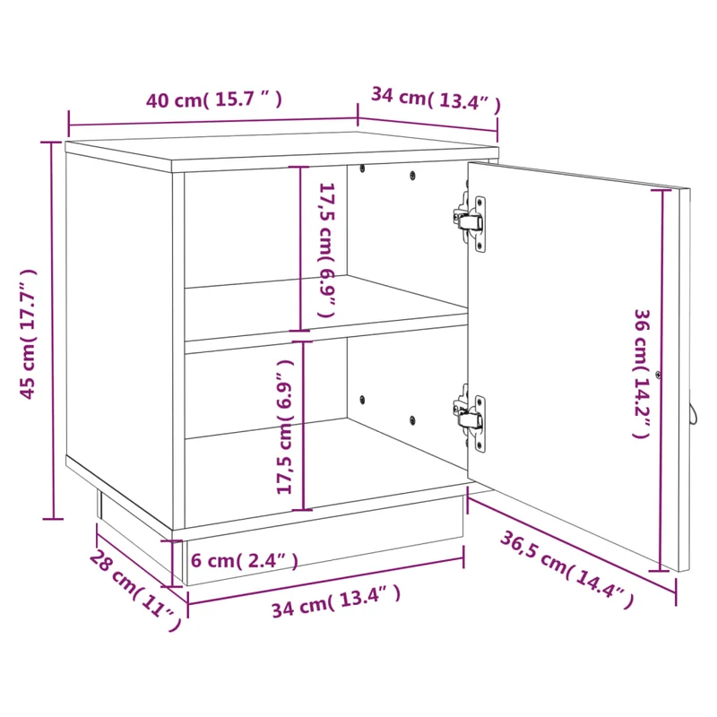Lot de 2 tables de chevet avc compartiment avec porte 40 x 34 x 45 cm bois de pin blanc DEC034907