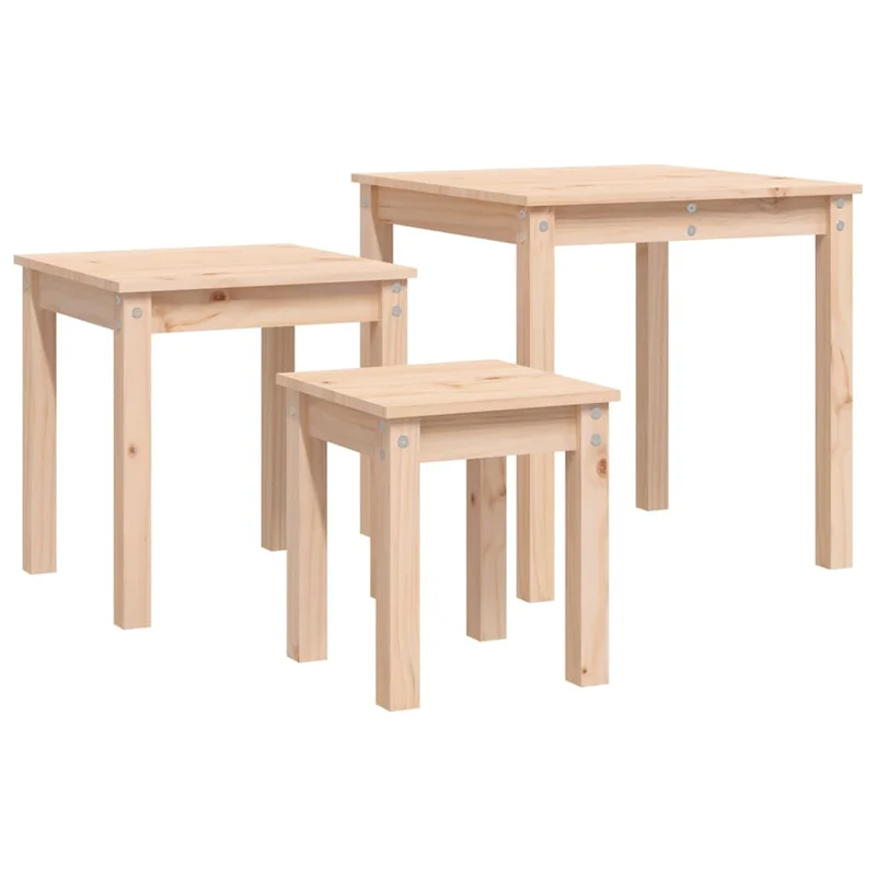 Lot de 3 tables d'appoint gigognes en bois de pin non traité DEC032703