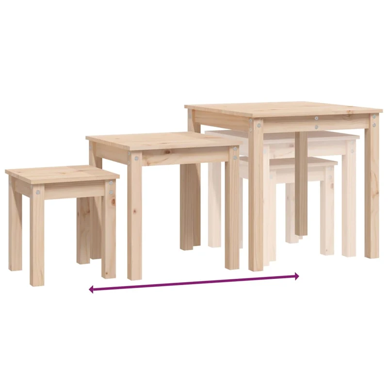 Lot de 3 tables d'appoint gigognes en bois de pin non traité DEC032703